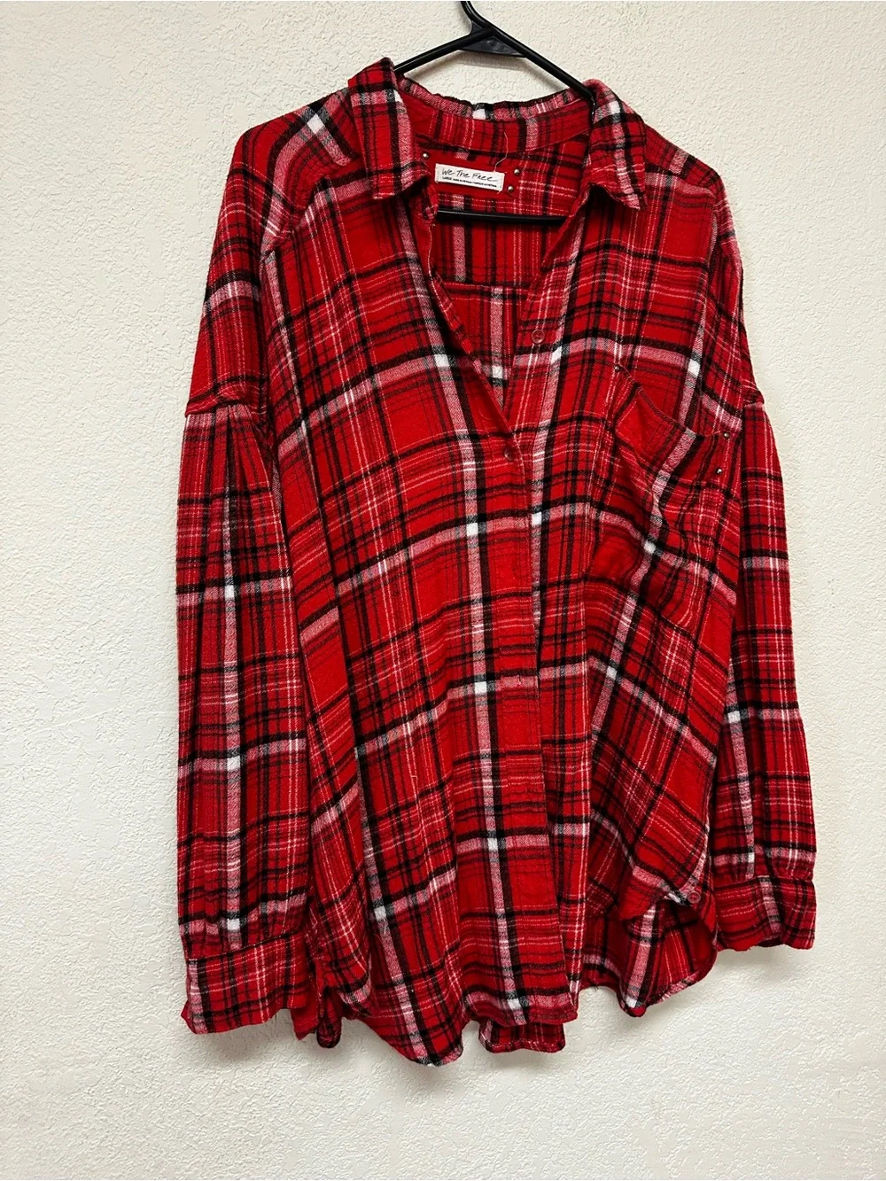 Free people Hidden Valley Buttondown Red Plaid Shacket Women's Top L